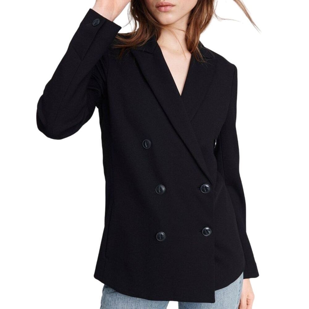 rag & bone NWT NYX Stretch Pointe Blazer Black Size 2 Double Breasted Peacoat